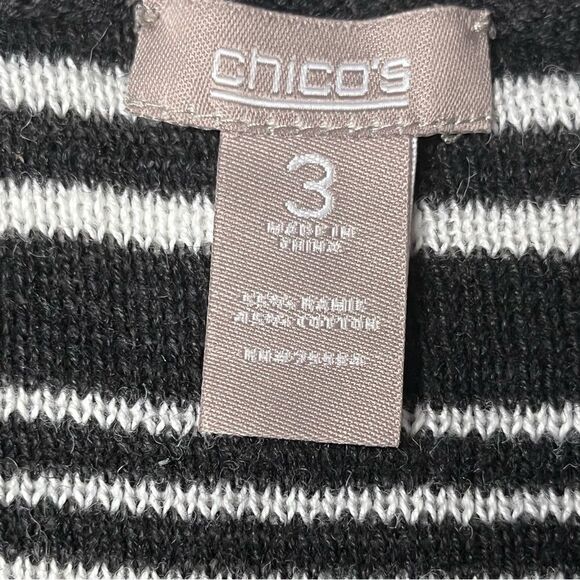 𝅺chico’s cotton ramie knit pullover black white horizontal striped size 3/XL - Picture 8 of 13